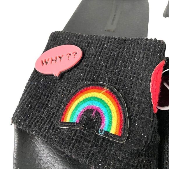 Zara Black Slides with Rainbow Kiss Cloud Charms in Size EU 40 Made in Spain - Picture 6 of 10